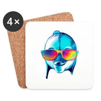 Eko le dauphin à lunettes - Dessous de verre (lot de 4) - blanc - Devant