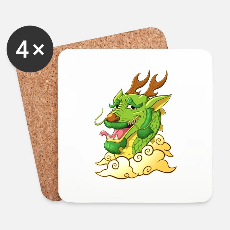 Lustiger grüner Drache - Untersetzer (4er-Set) - Weiß