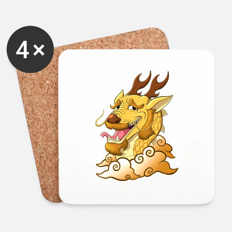 Lustiger gelber Drache - Untersetzer (4er-Set) - Weiß