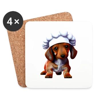Teckel, Chiot teckel, Restaurateur, Chien, Cuisine, Chiens - Dessous de verre (lot de 4) - blanc - Devant