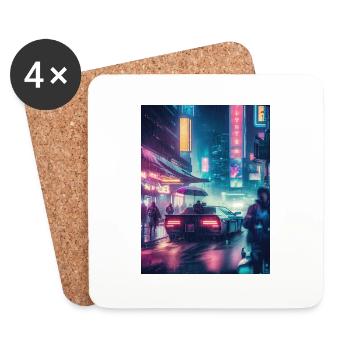 Retro Reverie: voiture de collection sous la pluie - Dessous de verre (lot de 4) - blanc - Devant
