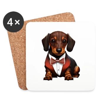 Dachshund mit Anzug Hunde Hund Dackelwelpe - Untersetzer (4er-Set) - Weiß - Vorne
