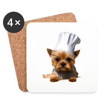 Yorkshire Terrier Restaurateur Chien Cuisine Chien Chiot - Dessous de verre (lot de 4) - blanc - Devant