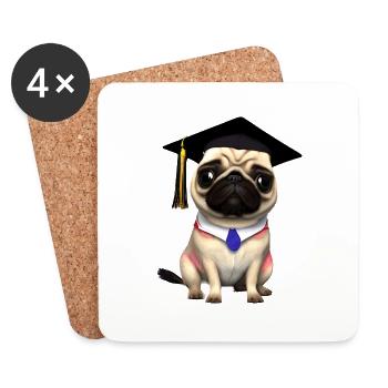 Bachelor Bulldog Graduation Study Dogs - Dessous de verre (lot de 4) - blanc - Devant