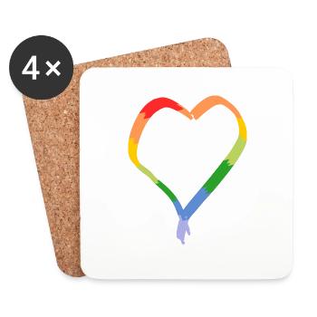 Regenbogenherz gezeichnet - Untersetzer (4er-Set) - Weiß - Vorne