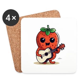 Zézé la fraise à la guitare - Dessous de verre (lot de 4) - blanc - Devant