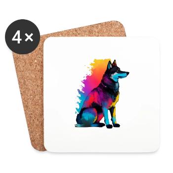 Un chien loup silhoutte coloré.beau chien loup png - Dessous de verre (lot de 4) - blanc - Devant