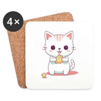 Mignon Kitten Design #4 - Dessous de verre (lot de 4) - blanc - Devant