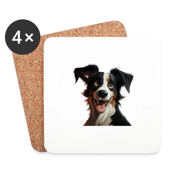 Bande dessinée Border Collie - Dessous de verre (lot de 4) - blanc - Devant