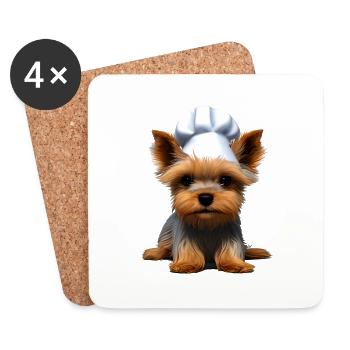 Yorkshire Terrier Chien Restaurateur Chiot Cuisine - Dessous de verre (lot de 4) - blanc - Devant