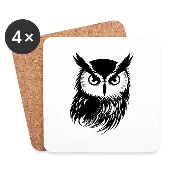 Owl Owl Bird Birds - Coasters (set of 4) - white - Front