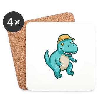 hugadino T-Rex avec chapeau, dino, mignon dinosaure - Dessous de verre (lot de 4) - blanc - Devant