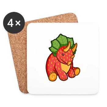hugadino dino strawberry, cute dinosaur - Coasters (set of 4) - white - Front