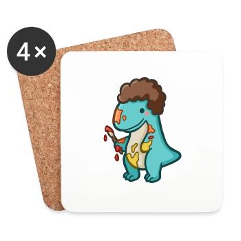 Hugadino artiste Dino, Dinosaure mignon - Dessous de verre (lot de 4) - blanc - Devant