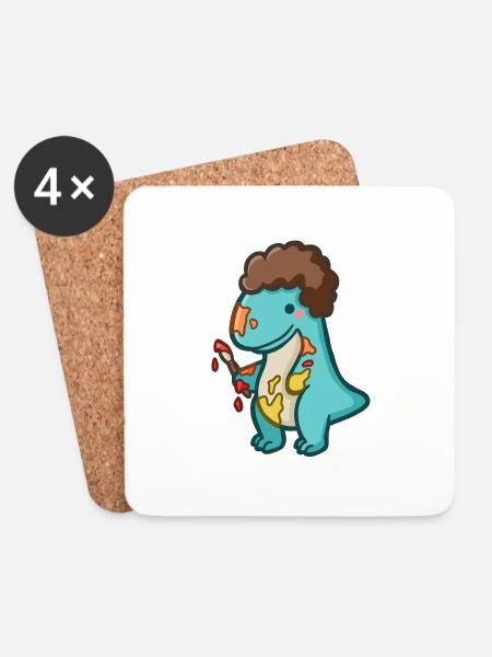 hugadino Künstler Dino, süßer Dinosaurier - Untersetzer (4er-Set) - Weiß
