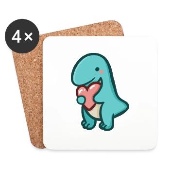 hugadino T-Rex mit Herz, Dino, süßer Dinosaurier - Untersetzer (4er-Set) - Weiß - Vorne
