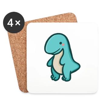 hugadino T-Rex, Dino, süßer Dinosaurier - Untersetzer (4er-Set) - Weiß - Vorne