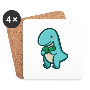 hugadino T-Rex with watermelon, cute dinosaur - Coasters (set of 4) - white - Front