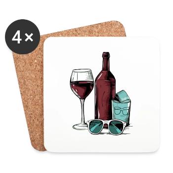 Bottle of wine and glasses n°2 - Coasters (set of 4) - white - Front