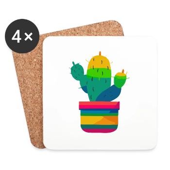 Cactus coloré mexicain - Dessous de verre (lot de 4) - blanc - Devant