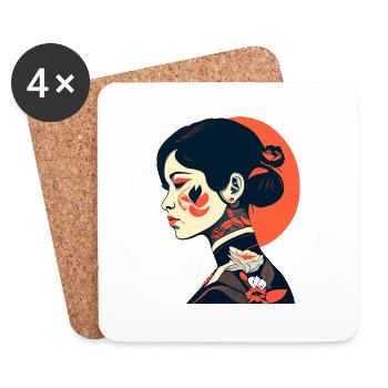 Geisha Tattoo Girl - Untersetzer (4er-Set) - Weiß - Vorne