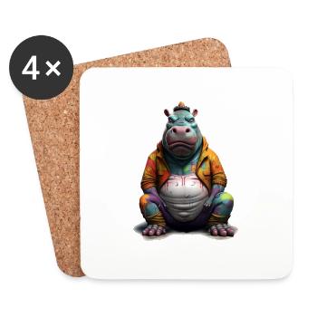 Hippopotame de style de rue | Amateurs d’hippopotames - Dessous de verre (lot de 4) - blanc - Devant