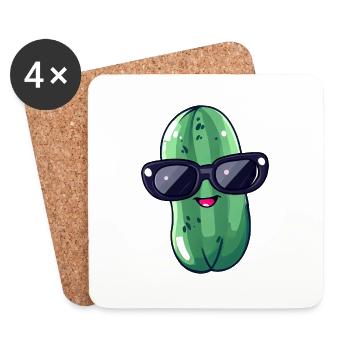 Cornichon kawaii frais avec lunettes de soleil – Drôle - Dessous de verre (lot de 4) - blanc - Devant