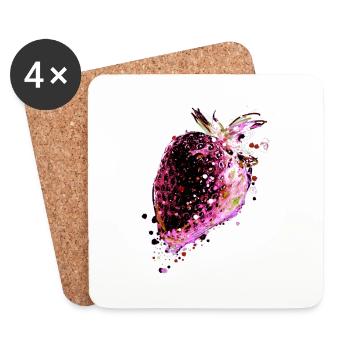 Fraise, rose, popart, œuvre d’art, peinture - Dessous de verre (lot de 4) - blanc - Devant