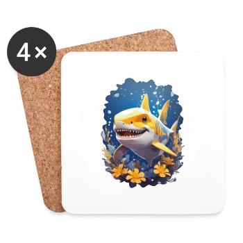 Requin radieux | Requin jaune de l’océan Vibe - Dessous de verre (lot de 4) - blanc - Devant