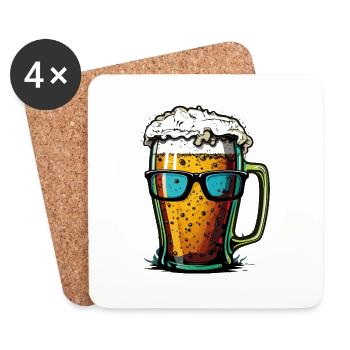 Bier Sonnenbrille - Untersetzer (4er-Set) - Weiß - Vorne