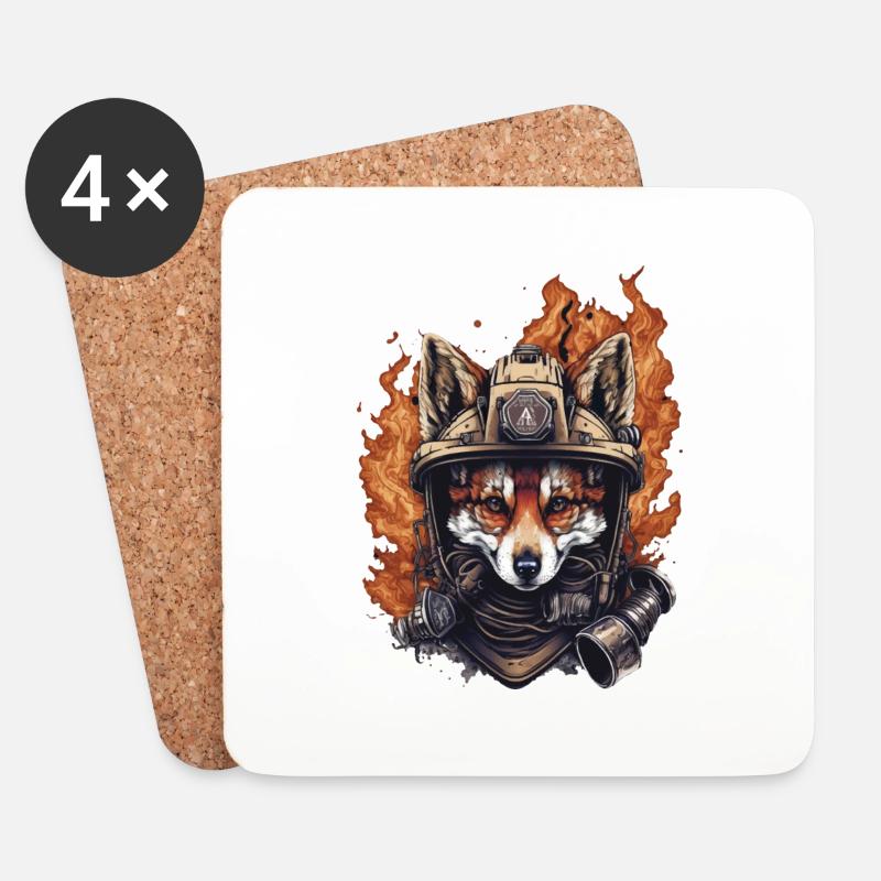 Feuerwehr Fuchs - Untersetzer (4er-Set) - Weiß