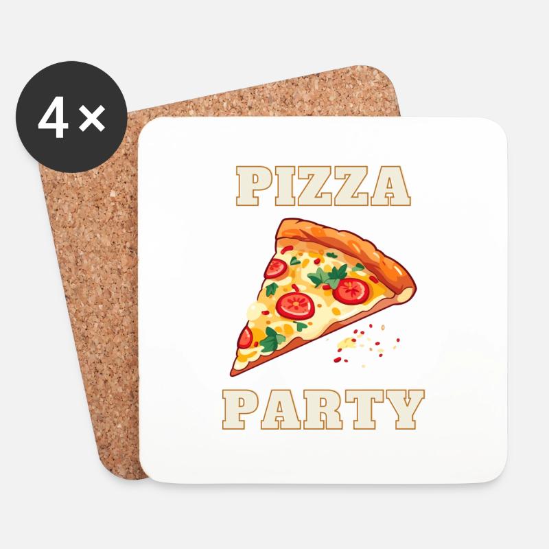 Pizza Party - Untersetzer (4er-Set) - Weiß