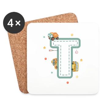 Lettre t véhicule - cadeau enfant personnalisé - Dessous de verre (lot de 4) - blanc - Devant