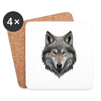Tête de loup - Dessous de verre (lot de 4) - blanc - Devant