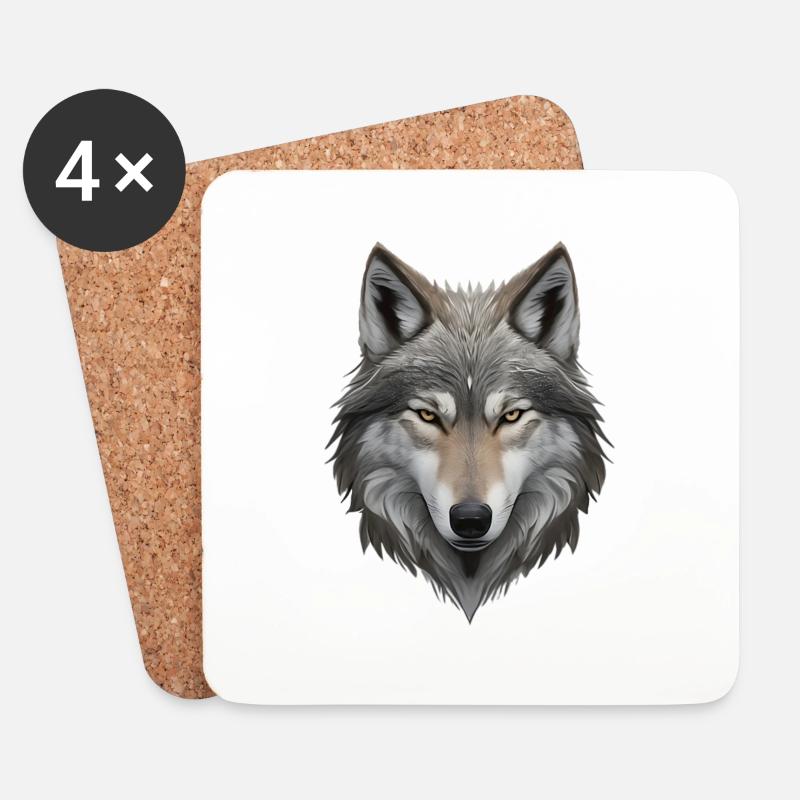 Wolfskopf - Untersetzer (4er-Set) - Weiß