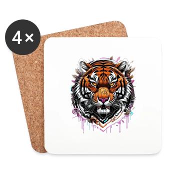 Graffiti Tiger - Untersetzer (4er-Set) - Weiß - Vorne