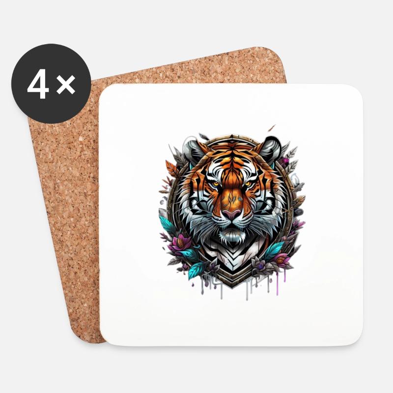Graffiti Tiger - Untersetzer (4er-Set) - Weiß
