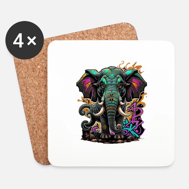 Graffiti Elephant - Coasters (set of 4) - white