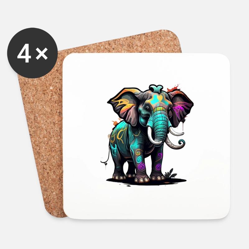 Graffiti Elefant - Untersetzer (4er-Set) - Weiß