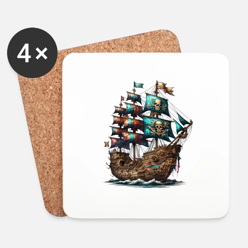 Piraten Schiff - Untersetzer (4er-Set) - Weiß