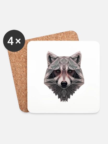 ORIGAMI WASCHBÄR MIT MENSCHLICHEN AUGEN - Untersetzer (4er-Set) - Weiß