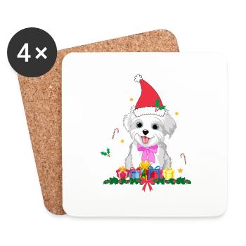 Hund Weihnachten. Weihnachtsgeschenk - Untersetzer (4er-Set) - Weiß - Vorne