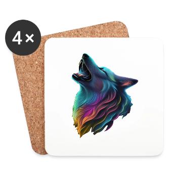 Loup coloré - Dessous de verre (lot de 4) - blanc - Devant
