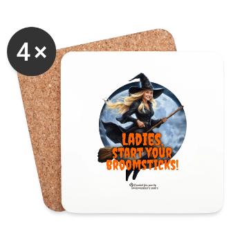 Halloween Hexe Spruch Ladies, startet eure Besen - Untersetzer (4er-Set) - Weiß - Vorne