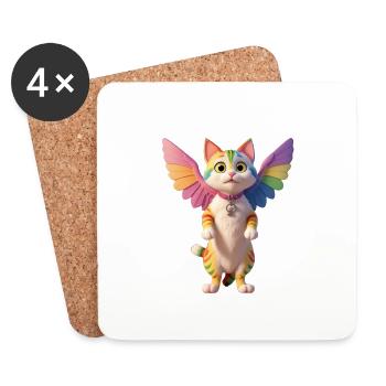 Rainbow cat with wings - Coasters (set of 4) - white - Front