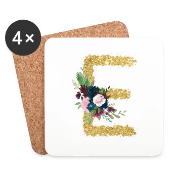 Buchstabe e gold floral - Untersetzer (4er-Set) - Weiß - Vorne