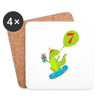 Niedlicher Dinosaurier zum 7-jährigen Jubiläum - Untersetzer (4er-Set) - Weiß - Vorne