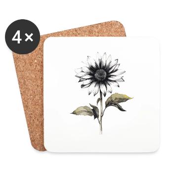 Tournesol à l’aquarelle - Dessous de verre (lot de 4) - blanc - Devant