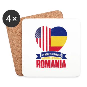 My Home Is In The USA But My Heart Is From Romania - Coasters (set of 4) - white - Front