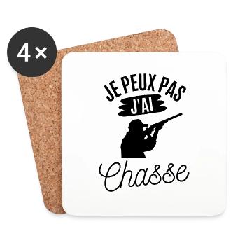 Je peux pas j'ai chasse - tshirt pour homme - Dessous de verre (lot de 4) - blanc - Devant